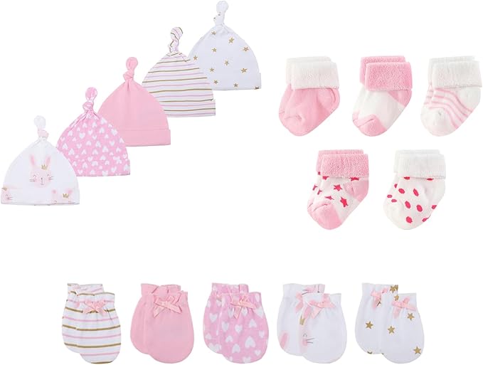 15 Pack Unisex New Born Boy Girls Hats Mittens Socks Sets Cotton Soft Infant Accessory 0-6 Months Baby Essentials-CubbioJoy