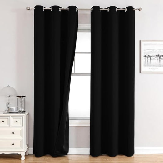 ChrisDowa 100% Blackout Curtains 78 inch Long for Bedroom with Black Liner, 2 Thick Layers Total Blackout Thermal Insulated Grommet Window Curtains 2 Panels Set (Black, 42 x 78 Inch)-CubbioJoy