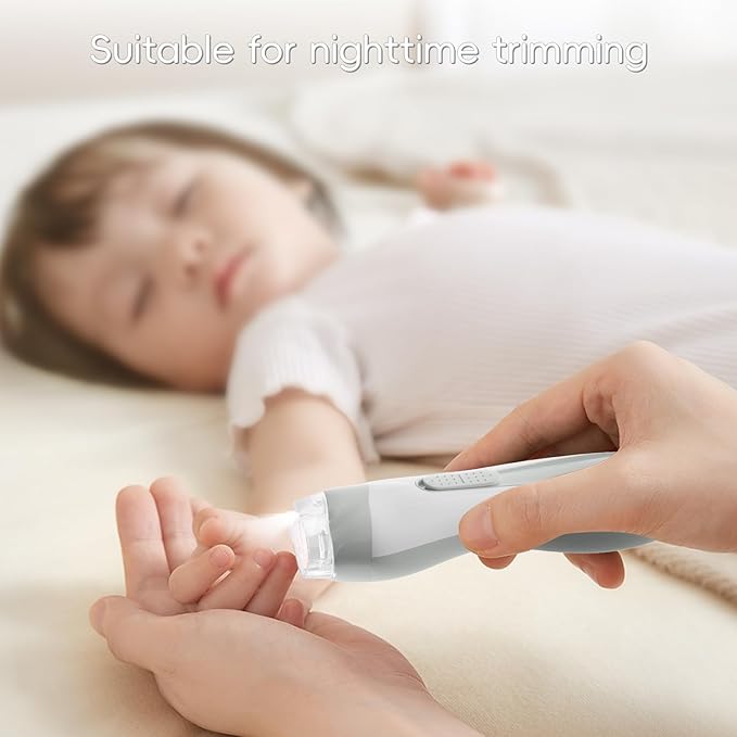 Baby Nail Trimmer Electric, 15 in 1 Baby Nail Clippers for Gentle Nail Care, Rechargeable Baby Nail File Electric with Light &15 Grinding Pads for Infant Toddler, Grey-CubbioJoy