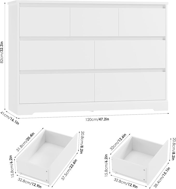 Dresser for Bedroom, Modern White Dresser, Wood Chest of Drawers Nursery Dressers, with Storage, 7 Drawer Double with Handle Free, Large Storage Organizer for Living Room,White-CubbioJoy