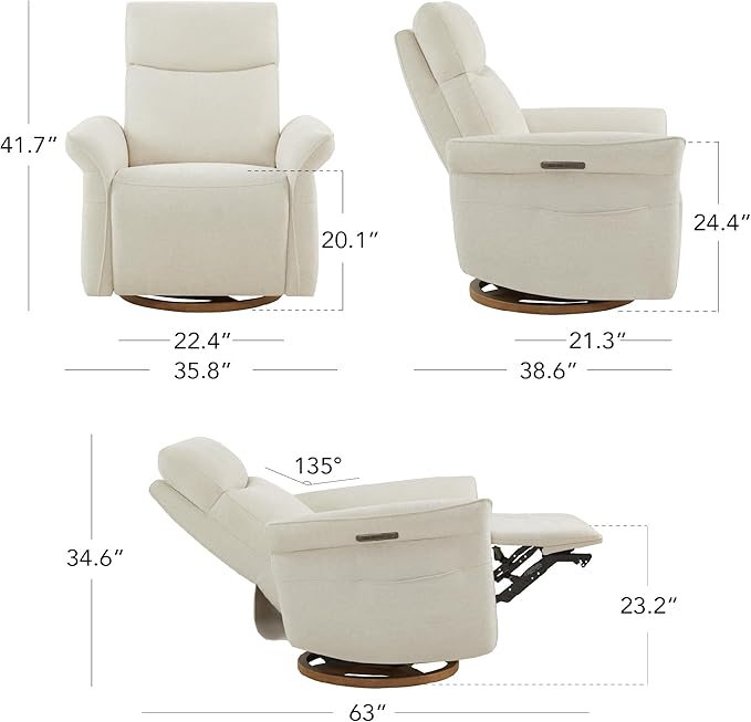 CHITA Power Recliner Chair, Electric Triple-Motor Swivel Glider Nursery Rocking Chair with Adjustable Power Headrest and Lumbar Support, GREENGARD Gold Certified, Solid Wood Base, Linen-CubbioJoy