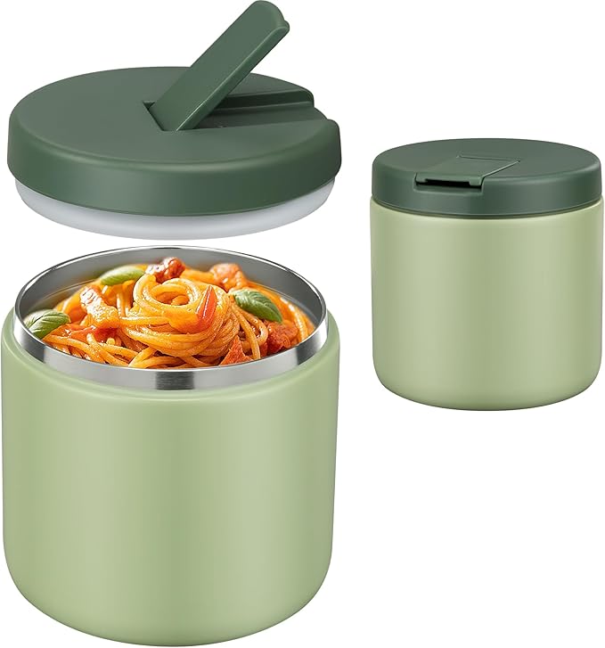 19oz Insulated Vacuum Food Jar with Buckle Lid Wide Mouth Soup Thermo for Hot Food Kids Leakproof Stainless Steel Lunch Container- Green-1Pack-CubbioJoy