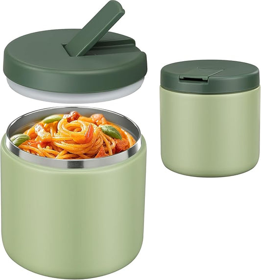 19oz Insulated Vacuum Food Jar with Buckle Lid Wide Mouth Soup Thermo for Hot Food Kids Leakproof Stainless Steel Lunch Container- Green-1Pack-CubbioJoy