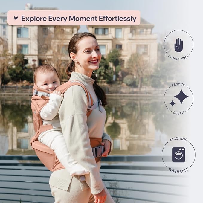 BabbleRoo Grow Carrier – Safety-Certified 6-in-1 Baby Carrier with Hip Seat, Ergonomic & Adjustable Toddler Carrier 7-50 lbs with Hip Support, Hood for Sun Protection, Newborn to Toddler,Kangaroo Rose-CubbioJoy