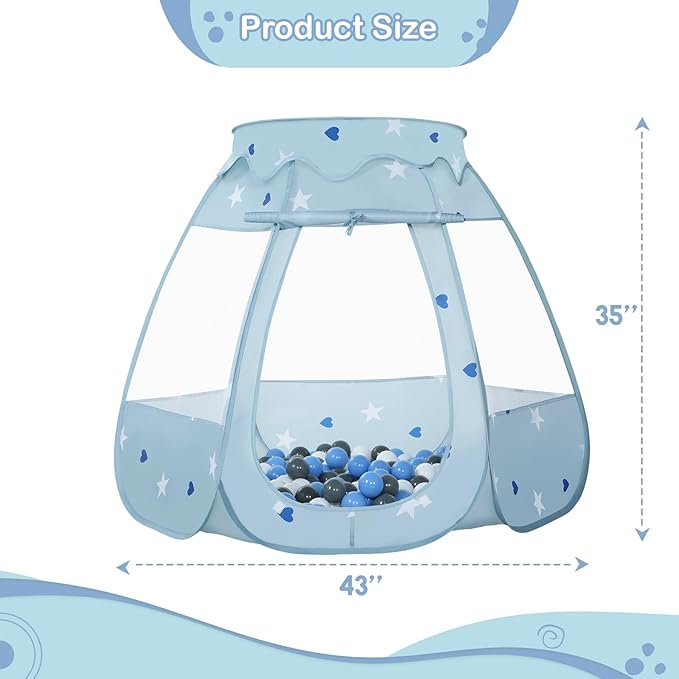 Baby Ball Pit for Toddler with 50 Balls, Kids Pop Up Play Tent for Girls, Princess Toys Gifts for Children Indoor & Outdoor Playhouse (Greyish-Blue: Gray/White/Babyblue, 109x90cm/50 Balls)-CubbioJoy