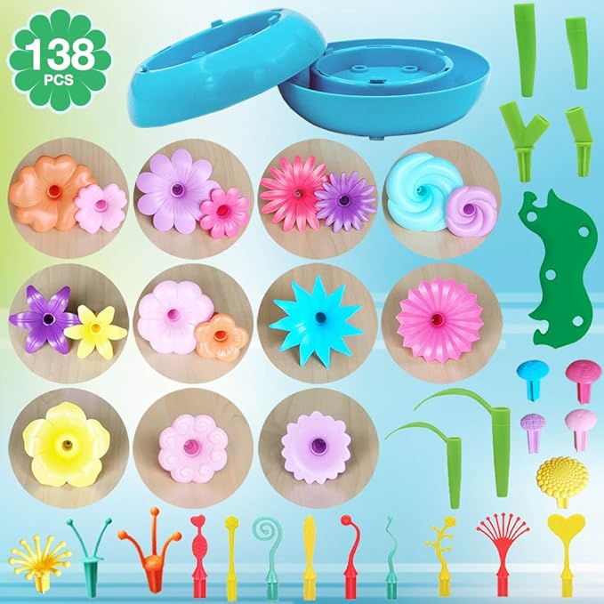 BIRANCO. Flower Garden Building Set - Grow up! Fun Stacking Toys for Toddlers and Kids Age 3-6 Year Olds, Educational Activity for Preschool, Cool STEM Gardening Gifts for Girls (138 PCS)-CubbioJoy