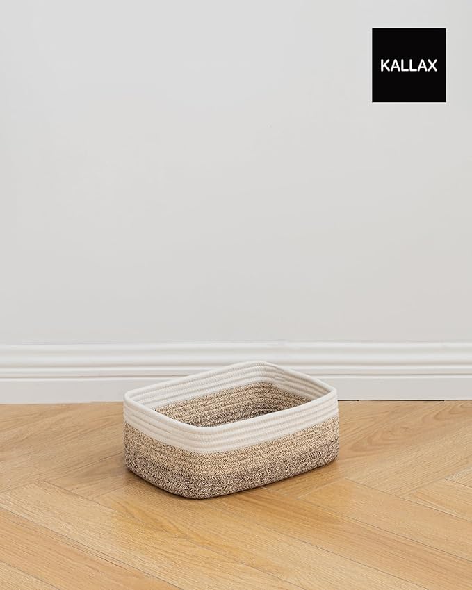 KALLAX Small Woven Basket, 12 x 8 x 4.5 Inches, Storage Basket for Organizing, Cute Small Rope Shelf Closet Cube Storage Bins Baskets for Shelves, Dog Toy Gift Baskets Empty, 3 Pack Gradient Brown-CubbioJoy