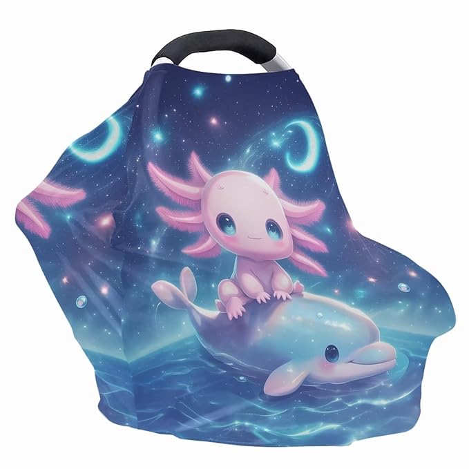 Binienty Axolotl Infants Carseat Canopies for Women, Dolphin Animal Print Nursing Breastfeeding Cover Stretchable for Stroller/Shopping Cart-CubbioJoy