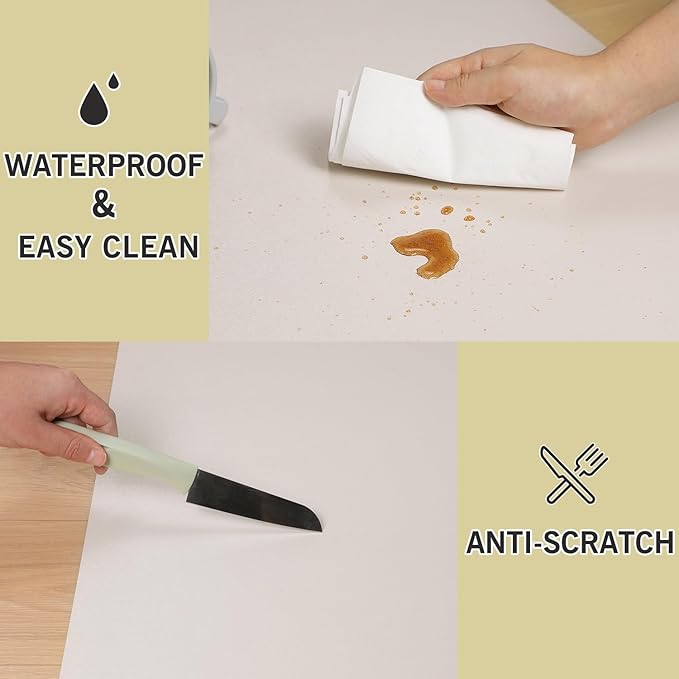 Beige Vinyl Floor Mat for Home, 3'×5' Waterproof Area Mat for Lving Room, Bedroom, Under Dining Room Table-CubbioJoy