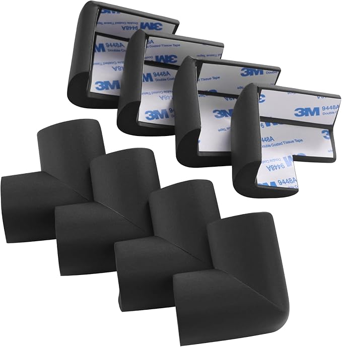 8 Pack Soft Sponge Table Corners, Corner Protector Baby, Baby Proofing Corner Guards, Pre-Taped Furniture Corner Protectors, Child Safety Furniture Bumper, Corner Protectors for furniturey, Black-CubbioJoy