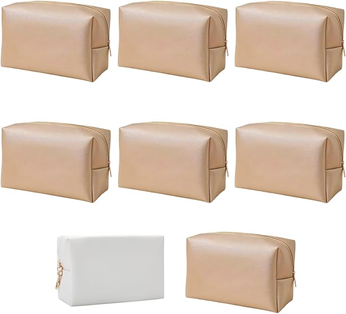 Bridesmaid Proposal Gifts Letter Cosmetic makeup bag bulk for Wedding Party Favors Bachelorette party decorations Toiletry Organizer Bag Makeup Case Gift (8, White&Gold)-CubbioJoy