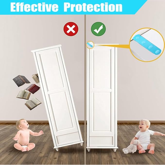 Anti Tip Furniture Anchors for Baby Pet Proofing,Furniture Wall Anchor Furniture Dresser Bookshelf Falling Prevention Device for Children (Blue)-CubbioJoy