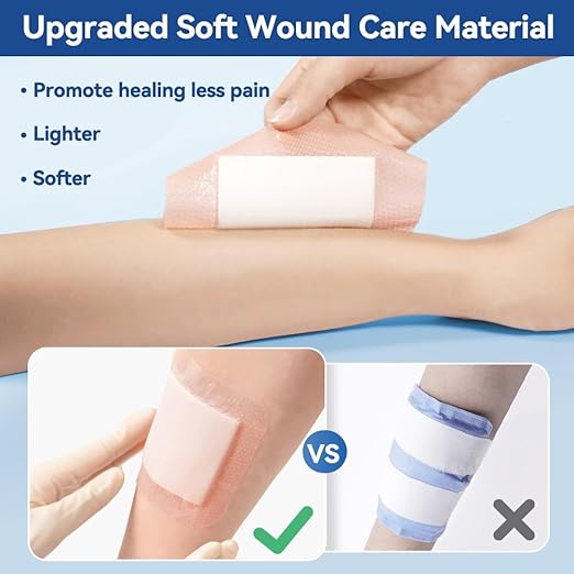 Dimora Silicone Ultra Absorbent Dressing Pads - Adhesive Wound Bandage with Gentle Border, Waterproof Soft Gauze for Post Surgical and Bed Sore Exudate Management 4"X 8" 10 Packs-CubbioJoy
