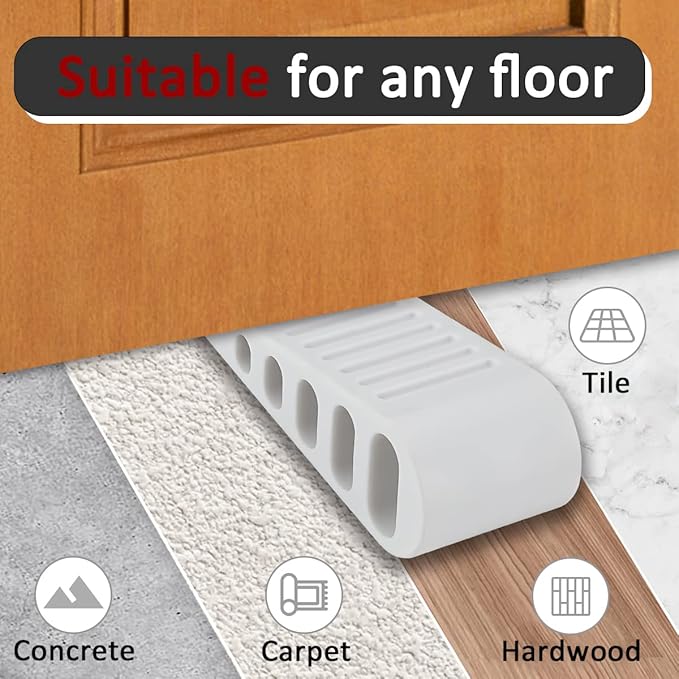 JQK Rubber Door Stopper Wedge, White 3 Pack Soft TPR Premium Door Stops for Bottom of Heavy Duty Door on Tile, Concrete, Carpet, Wooden Floor, DSB61-WH-P3-CubbioJoy