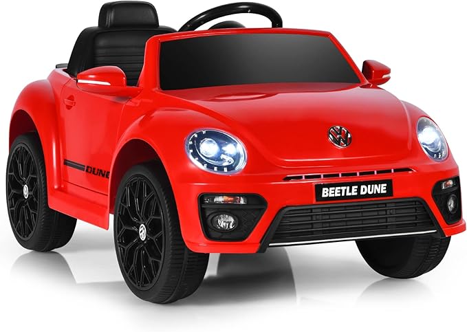 Costzon Ride on Car, 12V Licensed Volkswagen Beetle Battery Powered Vehicle w/Remote Control, Spring Suspension, Lights, USB, Horn, Music, 4 Wheeler for Boy Girl Gift, Electric Car for Kids (Red)-CubbioJoy