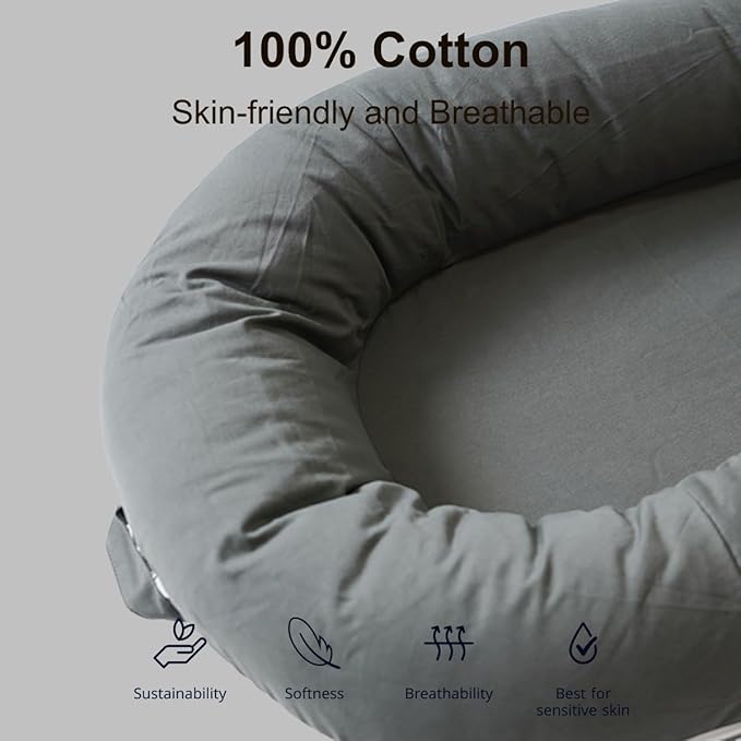 Deluxe Infant Lounger, Baby Nest Cover for Baby Girls & Boys, Newborn Essentials for Baby 0-12 Months, 100% Cotton(Gray)-CubbioJoy