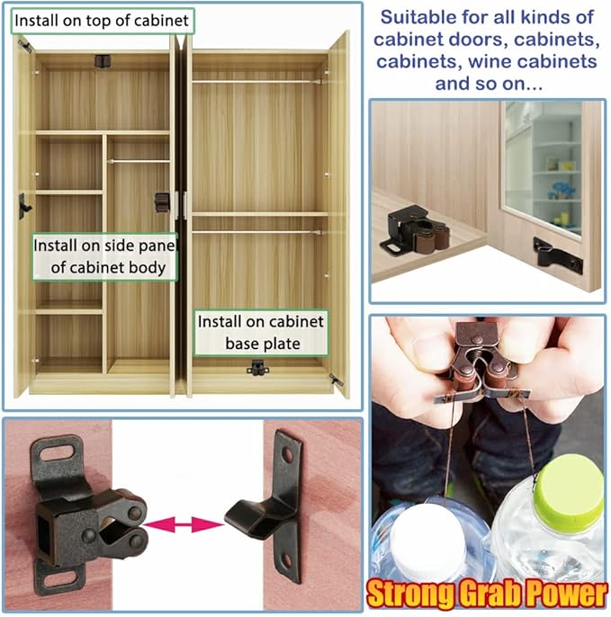 Alise Cabinet Door Latch,Cupboard Closet Doors Catch Closer Double Ball Roller Latches,Cold Rolled Steel Oil-Rubbed Bronze Copper CA1000-12P(Pack of 12)-CubbioJoy