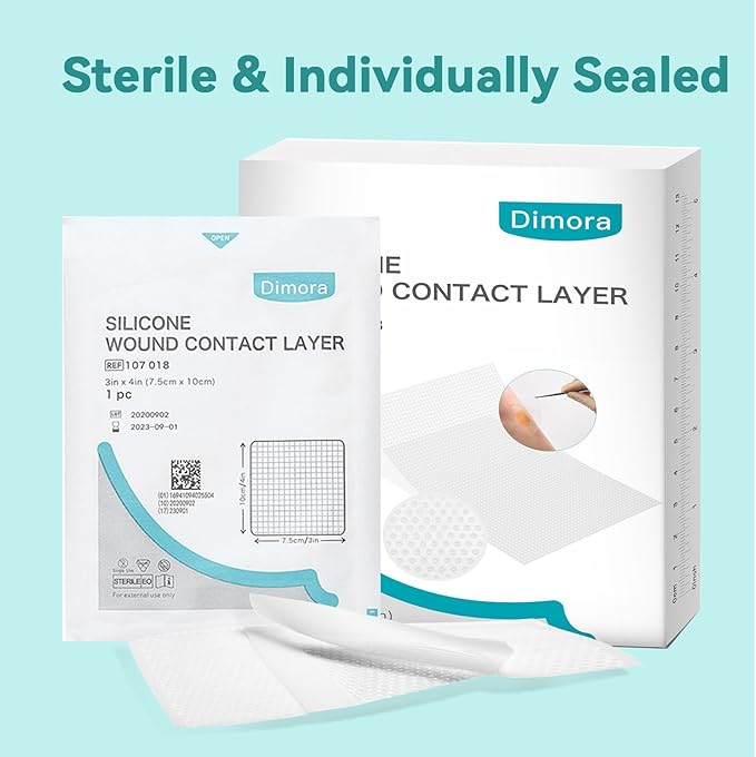 Dimora Silicone Wound Contact Layer, Non-adhering Dressing, Transparent Wound Dressing Pads, 3in x 4in (7.5cm x 10cm), 10 pcs-CubbioJoy