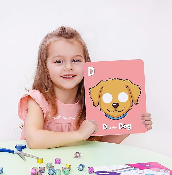 26 PCS Alphabet ABC Flash Cards with Animal Masks, Colorful Alphabet Mask Cards, Giant Letter ABC Animal Faces Flash Learning Flashcards, Interactive Education Games, Learn Letters-CubbioJoy