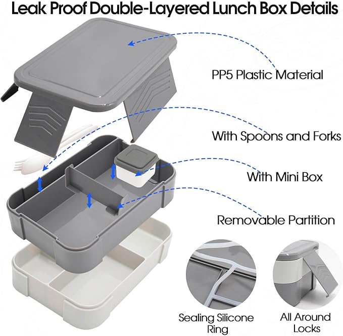 Insulated Lunch Bag for Boys Girls with 10oz Thermo, with 6 Compartment Bento Box, Black Nylon Preppy Lunch Box Adjustable Strap for Boy Girl Kids Teens School Travel Picnic-CubbioJoy