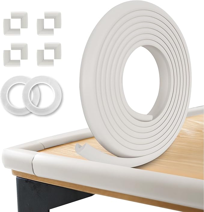 Baby Proof Corners and Edges, (Large 16.5FT Edge +8 Corners) Baby Proofing Corner Guards, Soft Rubber Foam Edge Protector, Furniture Tables Bumper Guard for Baby Safety, Beige-CubbioJoy