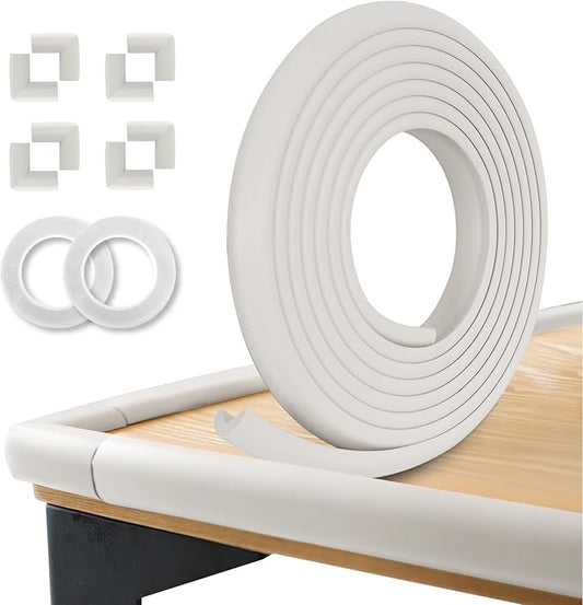 Baby Proof Corners and Edges, (Large 16.5FT Edge +8 Corners) Baby Proofing Corner Guards, Soft Rubber Foam Edge Protector, Furniture Tables Bumper Guard for Baby Safety, Beige-CubbioJoy