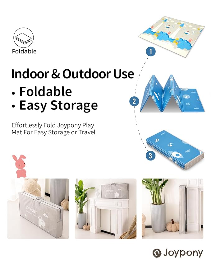 Baby Play Mat, 71x59 Inch Foldable Play Mats for Babies and Toddlers, Waterproof & Anti-Slip Portable Baby Floor Mat for Tummy Time, Baby Mat for Floor with Travel Bag for Indoor Outdoor-CubbioJoy
