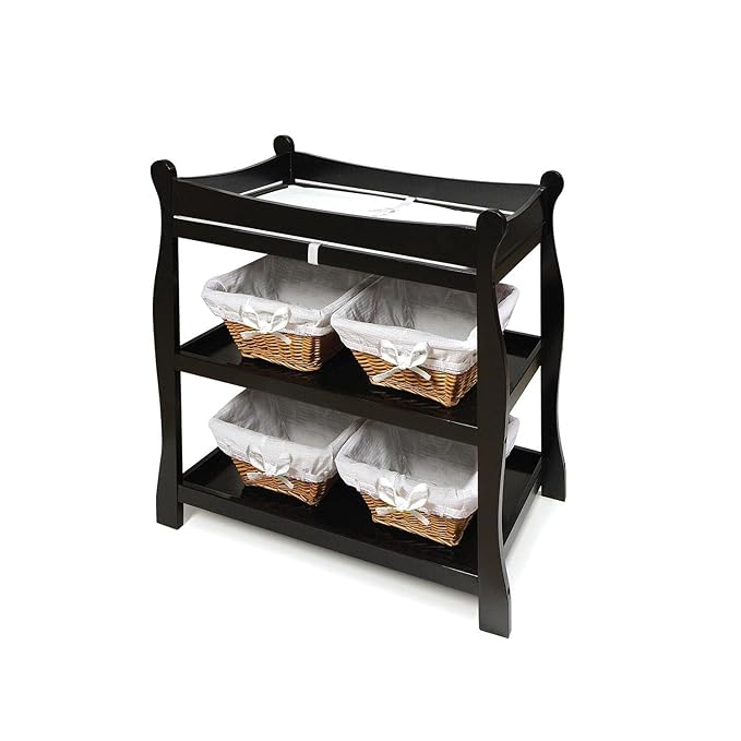 Badger Basket Sleigh Style Baby Changing Table - Nursery Diaper Station with Safety Rails, Foam Pad, and Two Storage Shelves - Nursery Organizer - Black-CubbioJoy