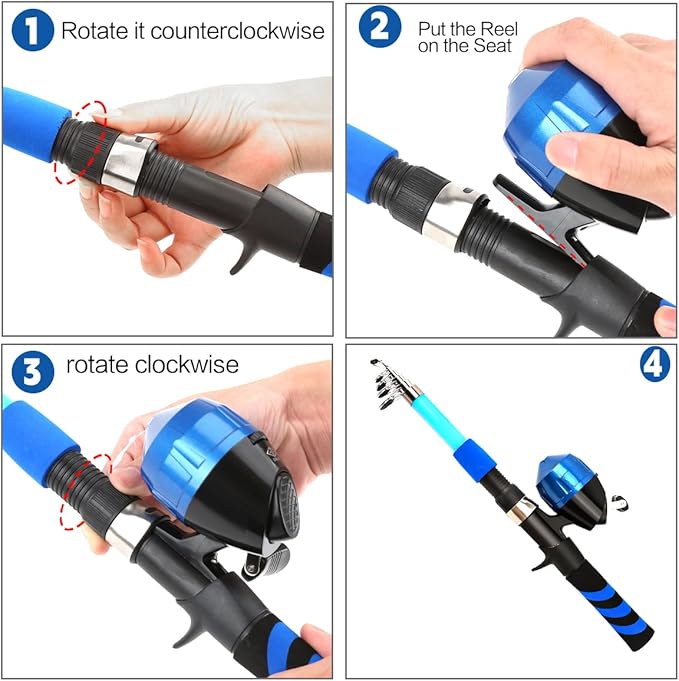 Collapsible Telescopic Fishing Rod and Reel Combo Push Button Small Fishing Pole Kit Beginner Youth Boys Fishing Starter Set Tackle-CubbioJoy