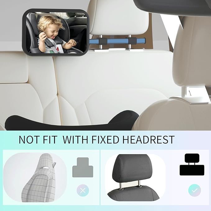 Baby Car Mirror Rear Facing, Safety Adjustable Car Seat Mirror for Baby Extendable Camera Monitor with Hook Clip Design Clear View ShatterProof + 2 Baby on Board Stickers,2 Seat Headrest Hook-CubbioJoy