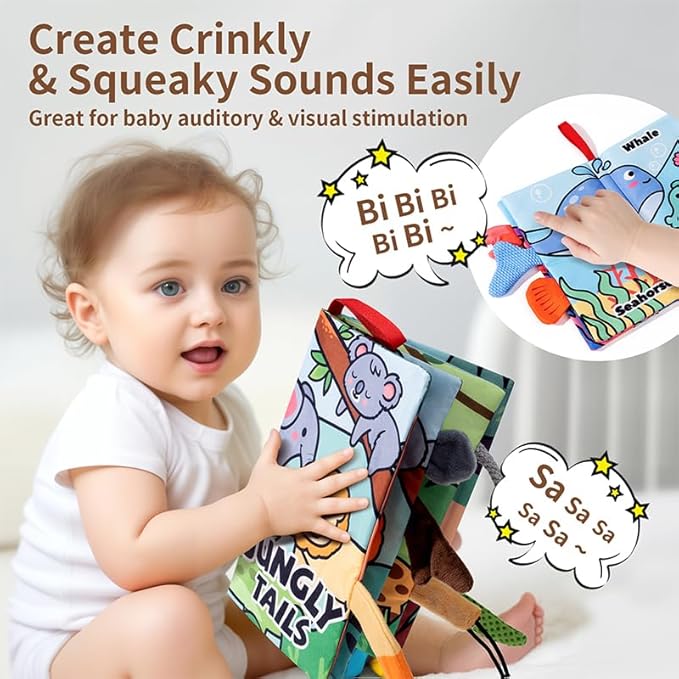 Baby Books 0-6 Months, 2PCS Crinkle Books for Babies, Touch and Feel Sensory Books for Babies, Infant Toys 0-6 Months, Soft Fabric Toy Shower Gift, Baby Crinkle Book - 4 Page Blue-CubbioJoy