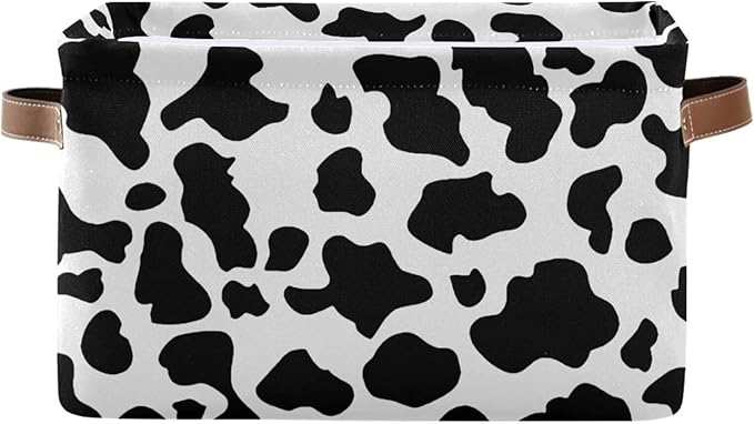 Black White Cow Skin Print Storage Basket Cube Storage Bins Organizer Bag Collapsible Closet Shelf Baskets with handle for Baby Cloth Pet Toy Book 14.2×10.2×8.3 IN-CubbioJoy