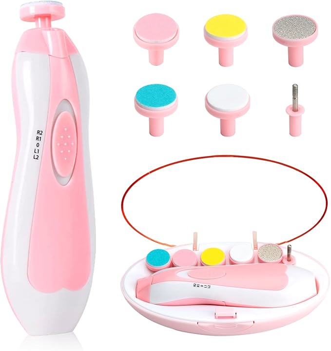 Baby Nail Trimmer Electric-6 in 1 Baby Nail File Clippers Infant Grooming Kit Manicure Set for Toddler or Adults, Pink-CubbioJoy