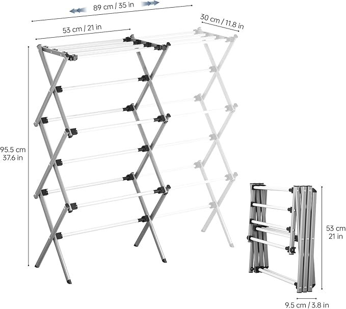 APEXCHASER Drying Rack Clothing, Clothes Drying Rack Foldable, Laundry Drying Rack Expandable, Small Clothe Hanger for Baby Clothes Towels Bibs, Socks, Clothes Airer for Indoor Outdoor Use, White/Grey-CubbioJoy