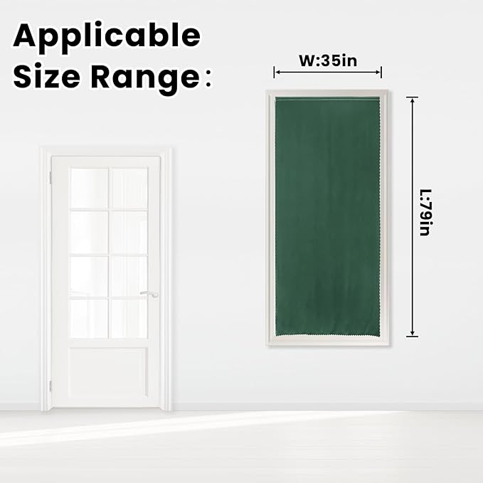 Blackout Curtains for Bedroom Stick On Curtains Window Shades Pull Down Blackout Window Cover No Drillng Self Adhesive Curtains No Rod Small Curtain, 35" W X 79" L, Dark Green, 1 Panel-CubbioJoy