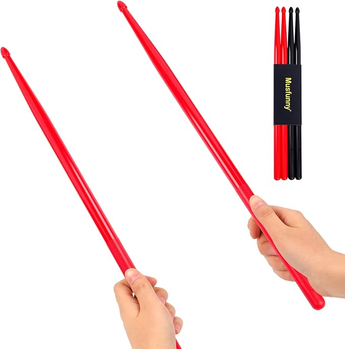 5A Nylon Drumsticks for Kids Adults: Light Durable Drum Sticks Black Red with Anti-Slip Handles for Electronic Drums Exercise Percussion Accessories (2 Pairs)-CubbioJoy