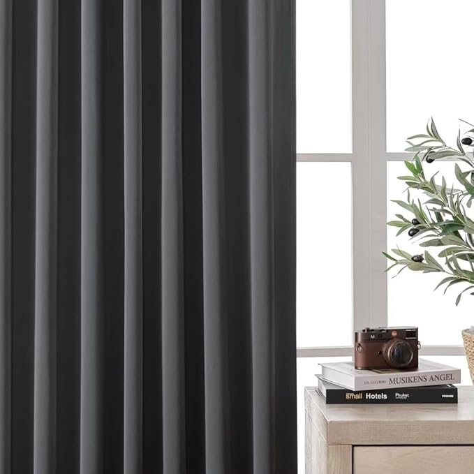 Joydeco 72 Inch Blackout Curtains for Bedroom, Thermal Insulated Black Out Curtains, Room Darkening Drapes for Living Room Window Rod Pocket Back Tab (W52 x L72 Inch, Dark Grey)-CubbioJoy