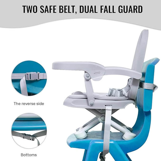 Baby Booster Seat for Dining Table with Removable Tray & Cushion, 3in1 Portable Toddler Booster Seat, 4 Height Adjustable Travel High Chair for Babies and Toddlers-CubbioJoy