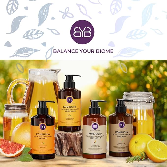 BALANCE YOUR BIOME Kombucha Glass-Skin Moisturizing Body Wash, K-Beauty,Fermented soybean, barley, Pear Juice, Pomegranates,12 Vitamins, Nurishing, Cleansing, 16.9 fl.oz.500ml, No Silicone-CubbioJoy