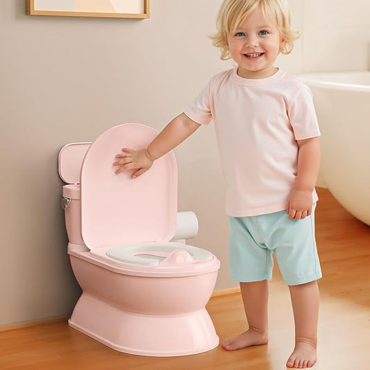 2-in-1 Toddler Potty Training Toilet - Larger Potty Chair & Detachable Training Seat for Boys & Girls Ages 1-3 with Flushing Sound, Wipes Storage, Toilet Paper Holder-CubbioJoy