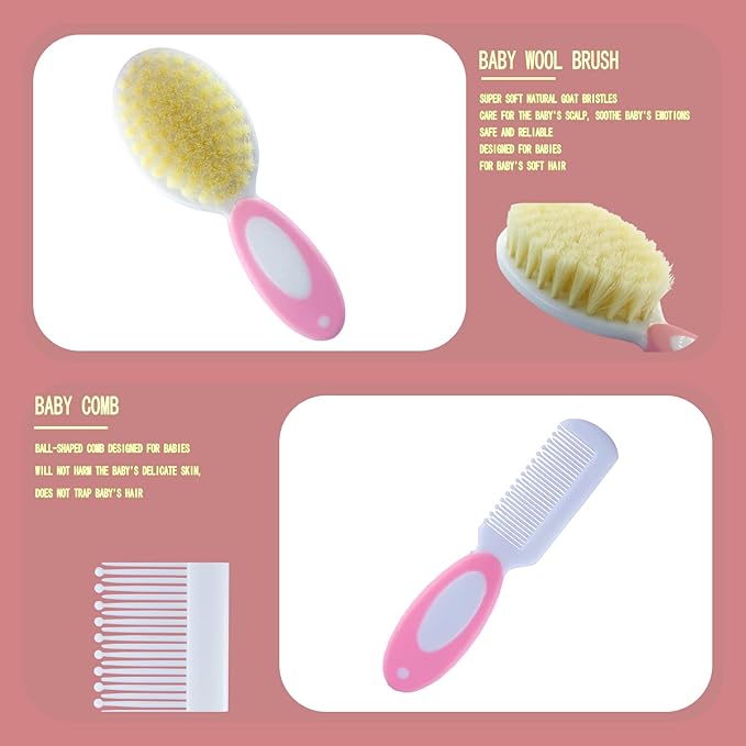 Baby Grooming Kit, Baby Essentials for Newborns, Portable Baby Care Kit, Contains Baby Nail Clippers, Baby Comb, Baby Brush, Baby Ear Wax Removal Tool and More (10 in 1) (Pink)-CubbioJoy