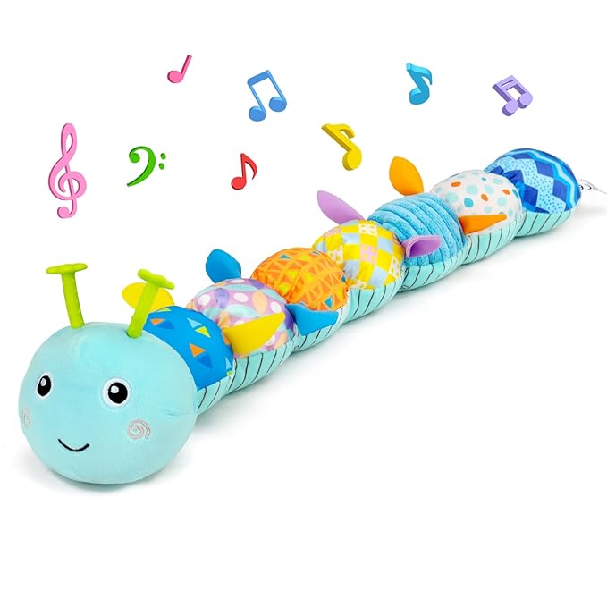 Baby Tummy Time Toys 0-6 Month Musical Stuffed Animal Plush Caterpillar Toy for Infant 6-12 Month Teething Sensory Toy with Crinkle Rattle for Babies 0-3-6 Month Newborn Boy Girl Birthday Gift 1-CubbioJoy