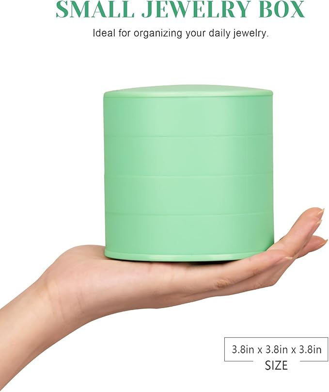 CONBOLA Jewelry Organizer, Small Jewelry Storage Box Earring Holder for Women, 4-Layer Rotating Travel Jewelry Tray Case with Lid for Bracelets Rings Bracelets-CubbioJoy