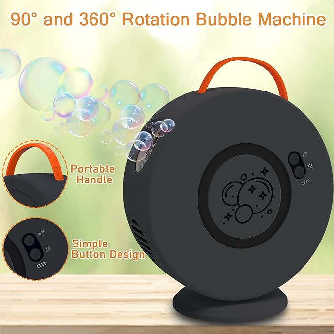 Bubble Machine Automatic Bubble Blower for Kids Toddlers Rechargeable Battery Portable Bubble Maker Electric Bubble Machine Auto Rotating 90°/360° Outdoor Toy for Birthday Party Wedding-CubbioJoy