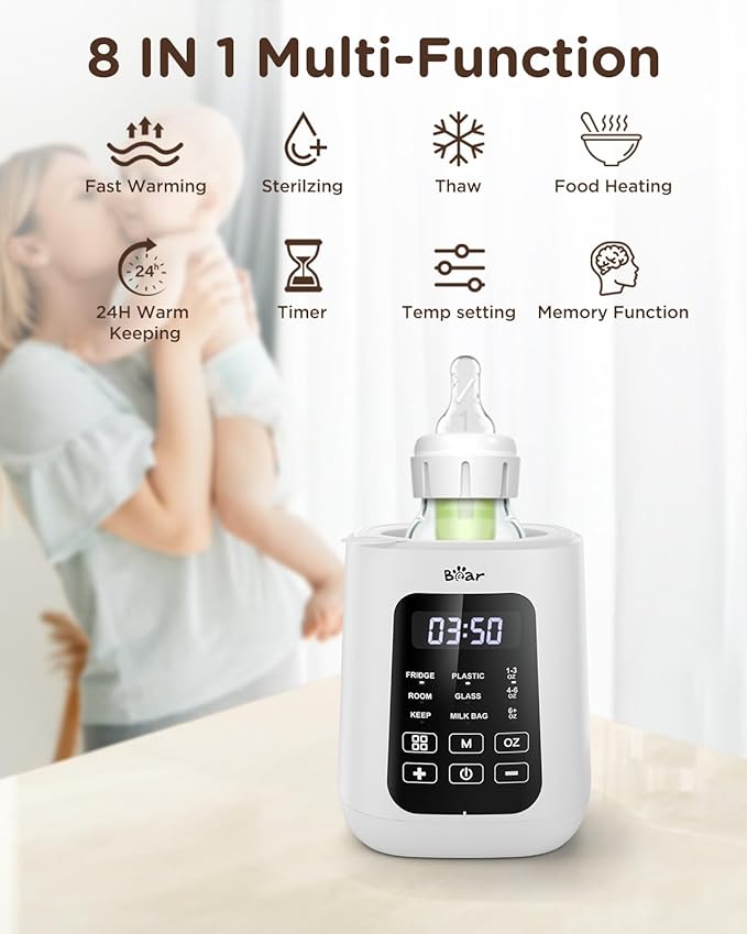 Bear Baby Bottle Warmer, Milk Warmer Breastmilk Bag Formula Fast Warming for New Born Baby Bottles, with Time Temp Control Automatic Shut Off at Home Use-CubbioJoy