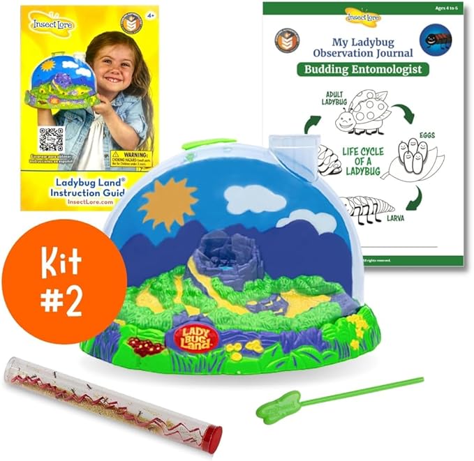 Insect Lore Bug Camp Bundle - Butterfly Kit with 5 Live Caterpillars, Ladybug Land with 1 Tube Live Larvae, Ant Mountain with 1 Tube Live Western Harvester Ants - Bonus Life Cycle Figurines & More-CubbioJoy
