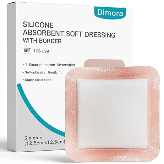 Dimora Silicone Super Absorbent Wound Dressings - Gentle Adhesive Bandages with Ultrasorb Polymer,Heavy Exudate Wound Care Pads 5"X 5" 10 Packs-CubbioJoy