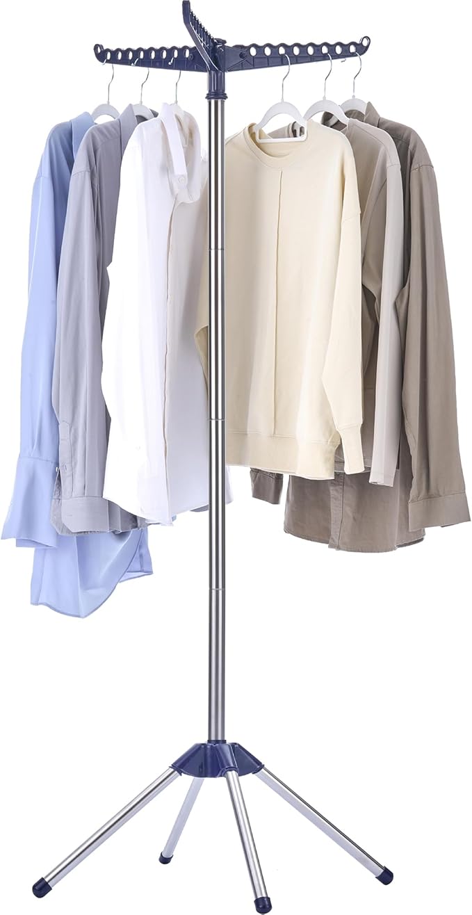 Clothes Drying Rack Foldable, 59 inch Tripod Laundry Drying Rack Indoor with Rotating Clothes Rail for 27 Pieces of Clothes, Space Saving, Blue and Silver CDR001Q01-CubbioJoy