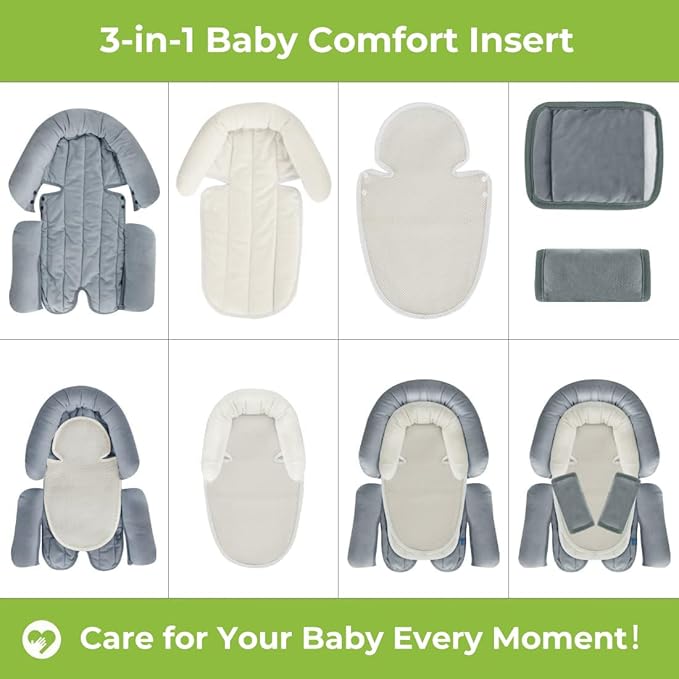 COOLBEBE Upgraded 3-in-1 Babybody Support & Strap Covers Set for Newborn Infant - Extra Soft Car Seat Insert Cushion Pad, Perfect for Carseats, Strollers, Swing-CubbioJoy