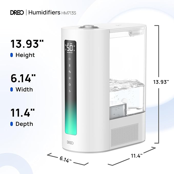 Dreo 6L Humidifiers for Bedroom, Smart Warm & Cool Mist for Large Room, 60Hr Quiet Runtime for Baby, Plant, Humidity Sensor, Indicator Light, 12H Timer, Google/Alexa, White-CubbioJoy